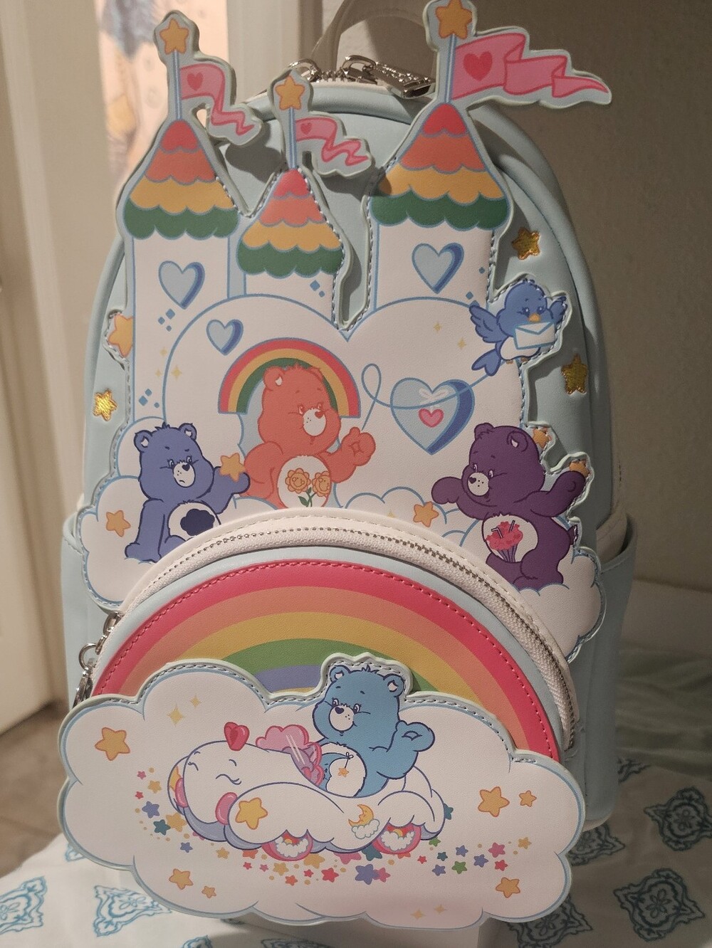 Like New! Loungefly Care Bear 40th Anniversary Castle Mini Backpack